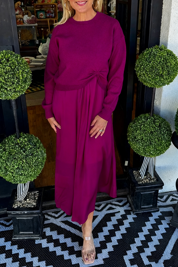 Women Inner Dress + Knitted Pleated Top Casual Suit