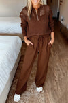 Women Round Neck Plaid Hollow Top + Drawstring Pants Casual Suit
