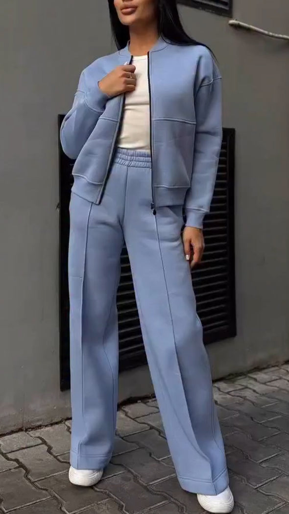 Women's Zipper Jacket & Pants Two-piece Set