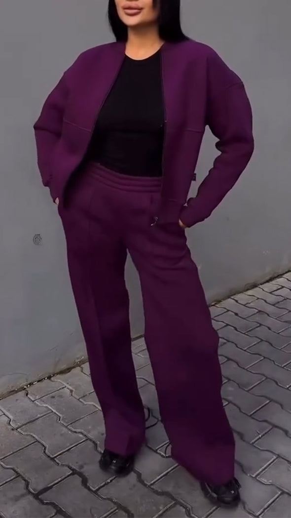 Women's Zipper Jacket & Pants Two-piece Set