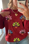 Women Round Neck Thanksgiving Element Turkey Thread Casual Sweatshirt