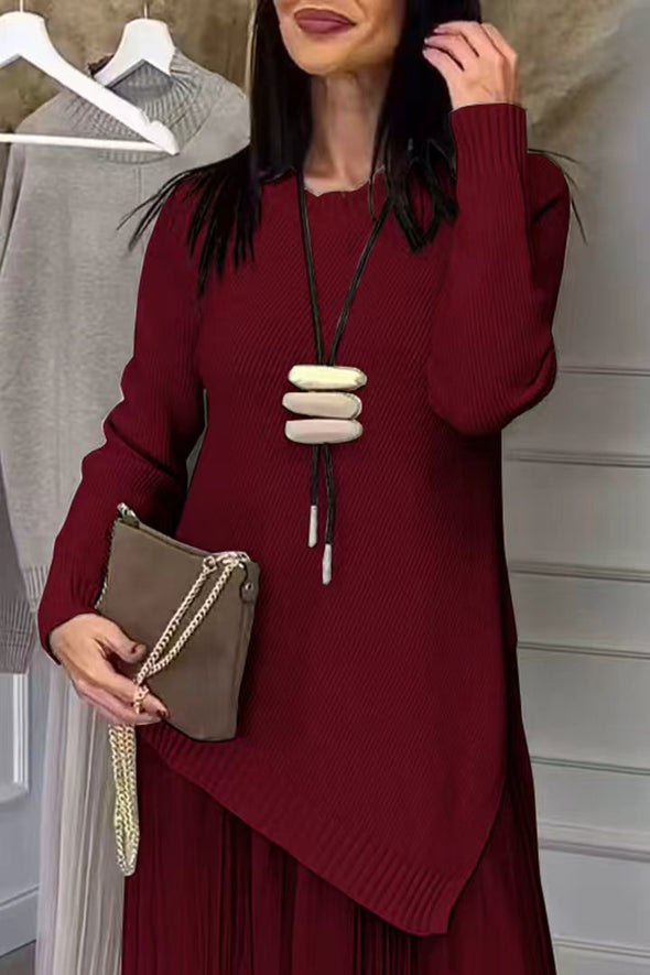 Women Round Neck Irregular Casual Knitted Sweater