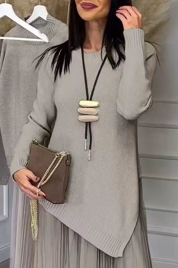Women Round Neck Irregular Casual Knitted Sweater