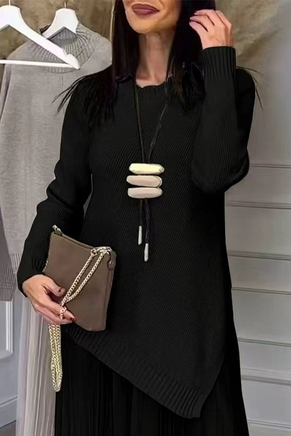 Women Round Neck Irregular Casual Knitted Sweater