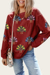 Women Round Neck Thanksgiving Element Turkey Thread Casual Sweatshirt