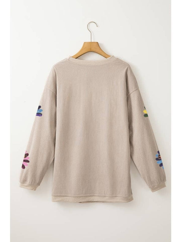 Women Round Neck Thanksgiving Element Turkey Thread Casual Sweatshirt