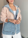 Women Hooded Spliced Denim Plush Casual Jacket