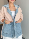 Women Hooded Spliced Denim Plush Casual Jacket