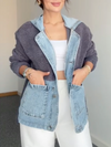 Women Hooded Spliced Denim Plush Casual Jacket