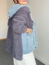 Women Hooded Spliced Denim Plush Casual Jacket