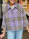 Womens Laple Collar Plaid Casual Jacket