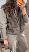 Women Collar Plush Patchwork Jacket+ Pants Casual Set