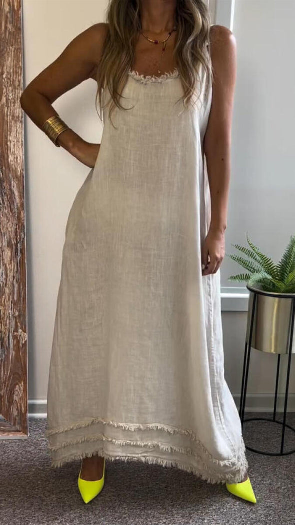 Womens Spaghetti Strap Solid Color Patchwork Loose Casual Dress