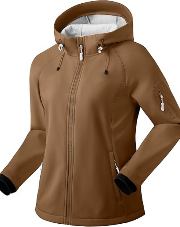 Women Wool Lined Soft Shell Waterproof Hooded Jacket