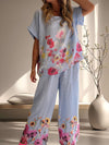 Women Round Neck Printed Loose Casual Suit