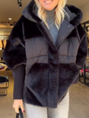 Ladies Hooded Spliced Knitted Sleeves Casual Plush Coat