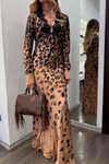 Ladies V-neck Patchwork Printed Elegant Temperament Dress