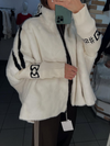 Women Stand Collar Plush Printed Casual Coat