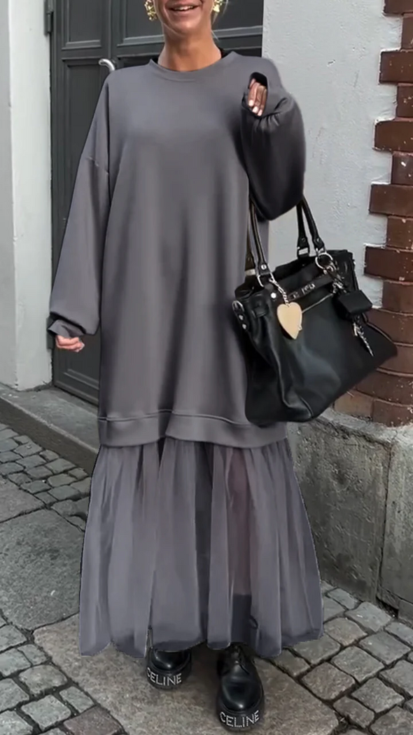Women's Round Neck Lace Stitching Casual Dress