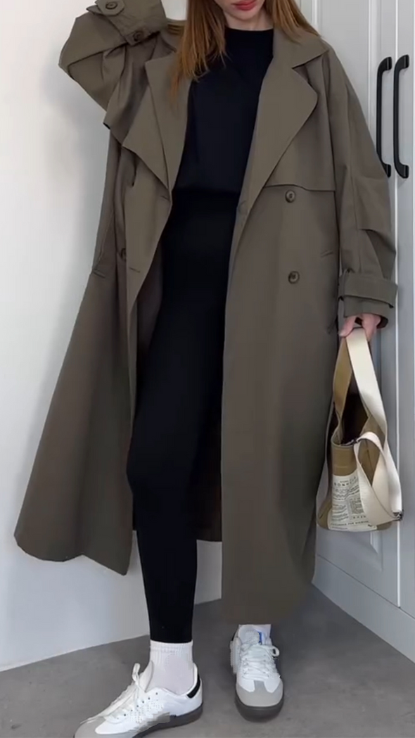 Women Lapel Splicing Temperament Casual Windbreaker