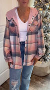 Women Plaid Button Lined Plush Casual Jacket