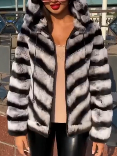 Women Plush Striped Casual Coat
