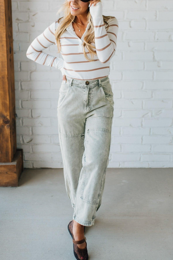 Ladies' Washed and Spliced Casual Jeans