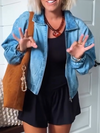 Ladies Collar Wash Water Spliced Casual Denim Jacket