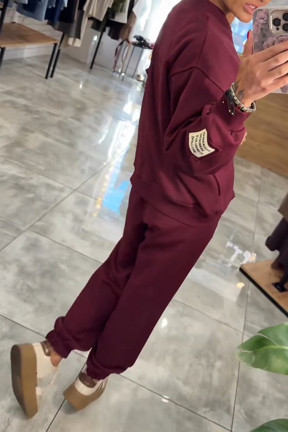 Womens Round Neck Zipper Coat + Pants Casual Suit