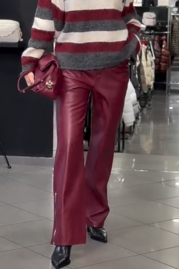 Women Round Neck Striped Sweater+ Pants Casual Set