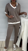 Womens V-neck Top + Pants Casual Set