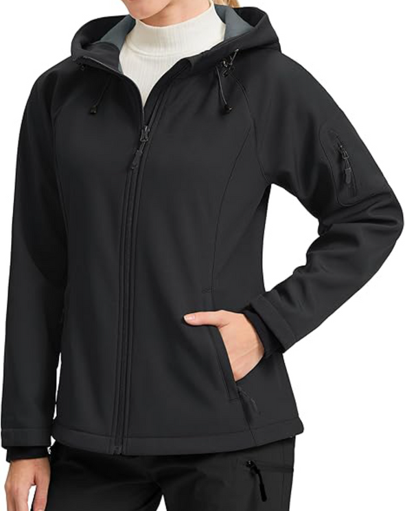 Women Wool Lined Soft Shell Waterproof Hooded Jacket