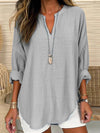 V Neck Long Sleeve Plain Regular Loose Shirt For Women