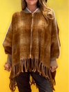 Women Round Neck Plaid Patchwork Tassel Casual Jacket
