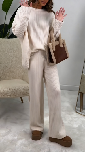 Women Round Neck Solid Color Casual Suit