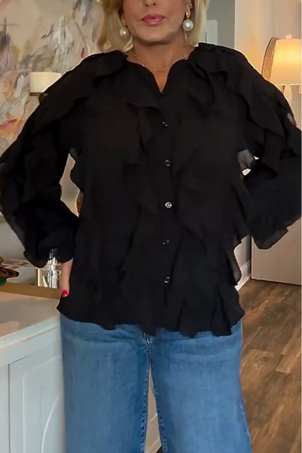 Women Round Neck Breasted Spliced Casual Top