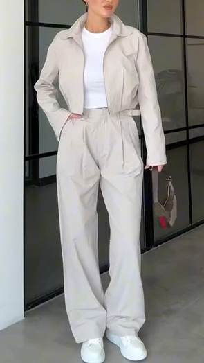 Women Lapel Jacket + Pants Temperament Casual Suit