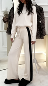 Women Round Neck Vertical Striped Casual Suit