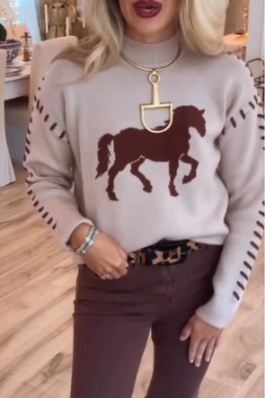 Ladies Round Neck Printed Casual Sweater