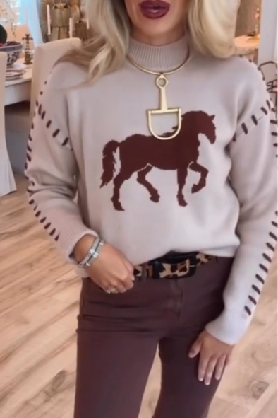 Ladies Round Neck Printed Casual Sweater