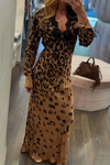 Ladies V-neck Patchwork Printed Elegant Temperament Dress