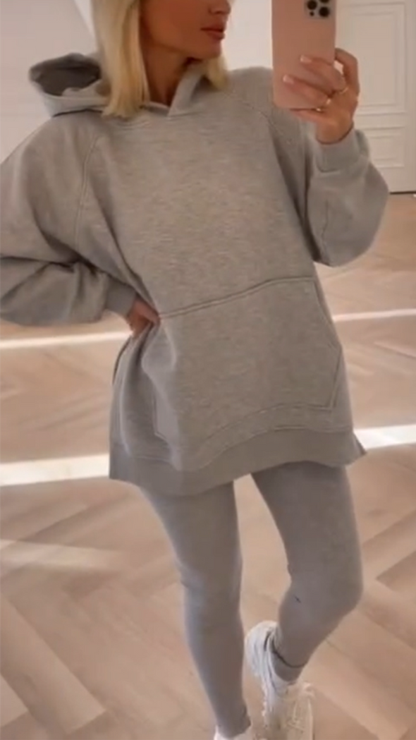 Women Round Neck Hooded Sweatshirt + Pants Casual Suit