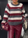 Women Round Neck Striped Sweater+ Pants Casual Set