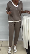 Womens V-neck Top + Pants Casual Set