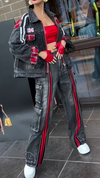 Women Lapel Splicing Jacket + Pants Casual Suit