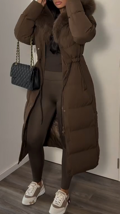 Women's Long Warm Cotton Coat with Fur Collar