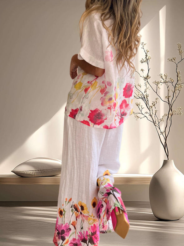 Women Round Neck Printed Loose Casual Suit