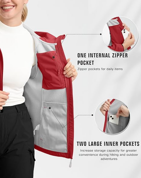 Women Wool Lined Soft Shell Waterproof Hooded Jacket