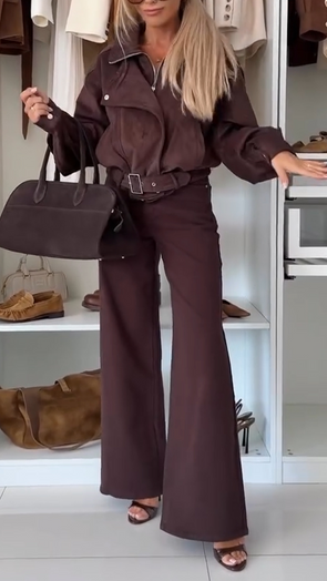 Women Lapel Splicing Jacket + Pants Temperament Casual Suit