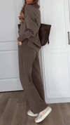 Women V-neck Top + Drawstring Pants Casual Suit